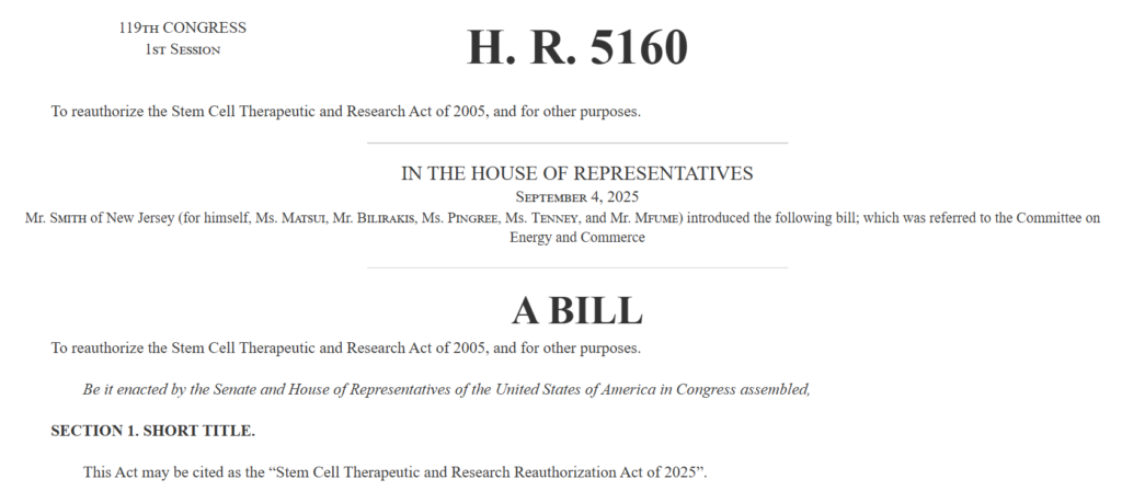 Stem Cell Therapeutic and Research Reauthorization Act, 2025